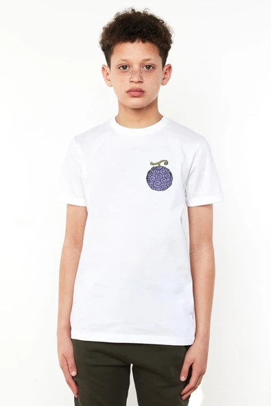 One Piece Anime Gomu Gomu Devil Fruit Beyaz Çocuk Bisikletyaka Tshirt
