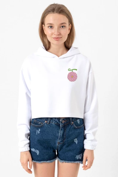 One Piece Anime Hana Hana Devil Fruit Beyaz Optik Kadın Crop Kapşonlu ürün görseli