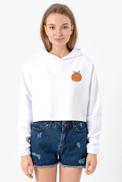 One Piece Anime Mera Mera Devil Fruit Beyaz Optik Kadın Crop Kapşonlu