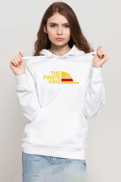 One Piece Anime Luffy The Pirate King Beyaz Kadın 3ip Kapşonlu Sweatshirt