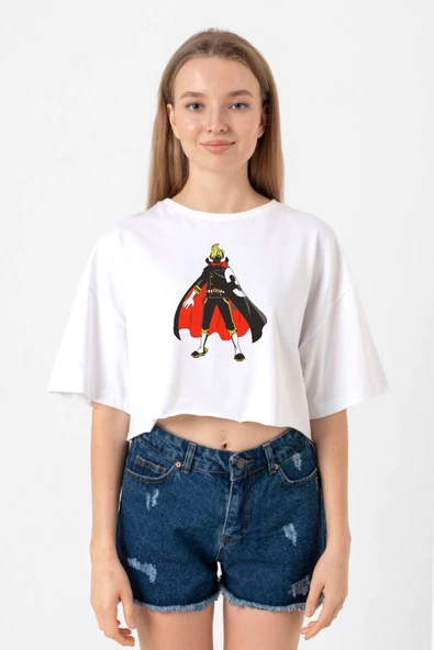 One Piece Anime Sanji Beyaz Kadın Crop Tshirt