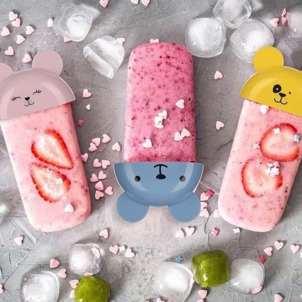 BUFFER® 4'lü Kolay Şekillendirici Sevimli Çocuk Meybuz   Dondurma Kalıbı AP-9179 - 4