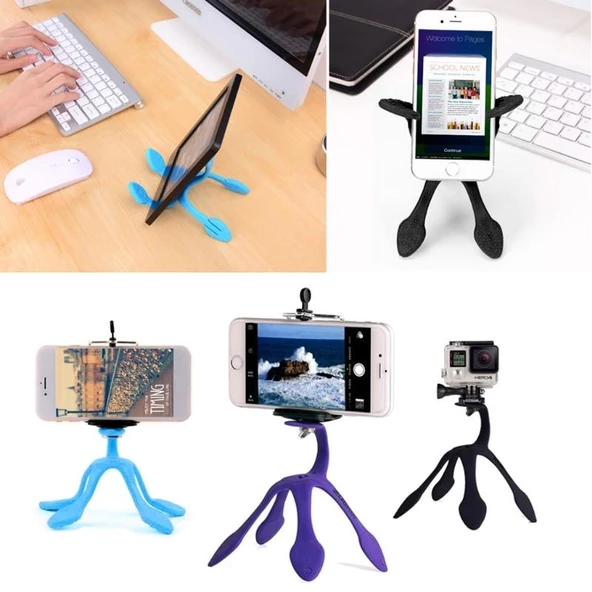 Esnek Kıvrılabilir Elastik Mini Ahtapot Tripod Stand-Pembe - 3
