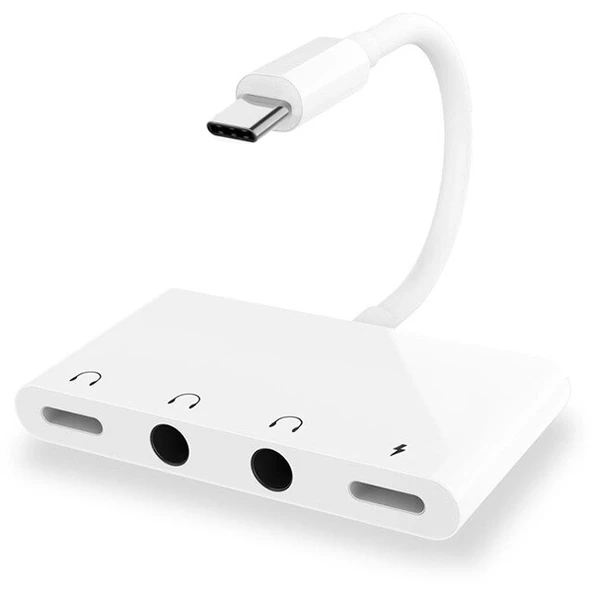 Android Usb Type C 4in1 Otg Ses Adaptörü Çift DC 3.5MM Jack