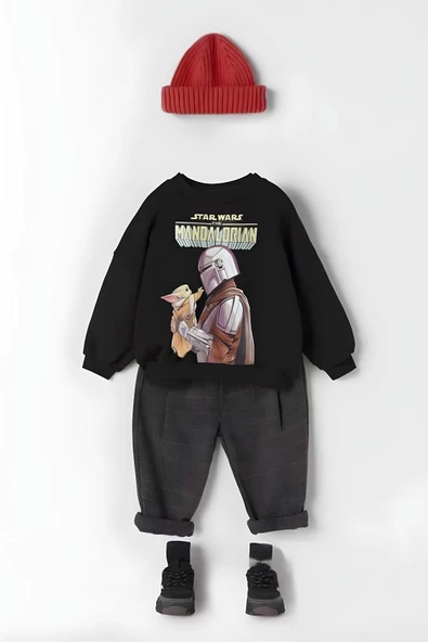 Unisex Bebek & Çocuk Star Wars Baskılı Siyah Renk 2 İplik Şardonlu Sweatshirt - 3