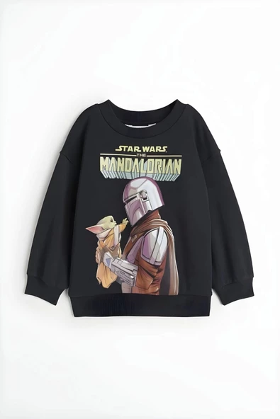 Unisex Bebek & Çocuk Star Wars Baskılı Siyah Renk 2 İplik Şardonlu Sweatshirt