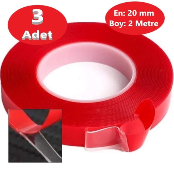 Çift Taraflı Bant Montaj Bandı Şeffaf 3 Adet (20 mm X 2 metre)