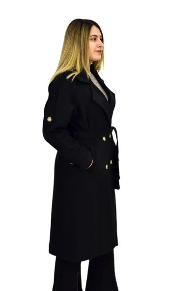 Kadın Apoletli Kaşe Kaban K3122 BGL-ST03283 - 6