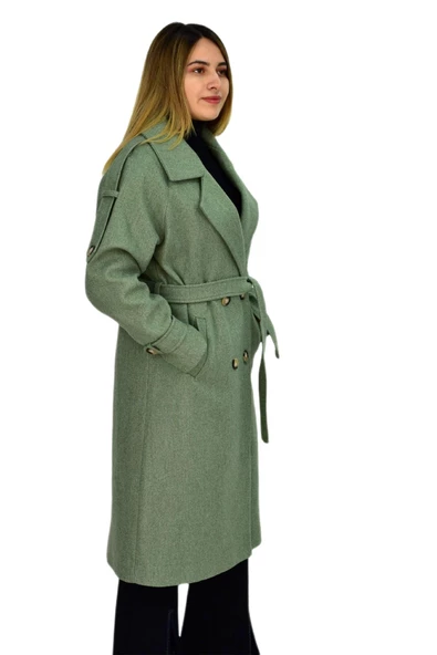 Kadın Apoletli Kaşe Kaban K3122 BGL-ST03283 - 5