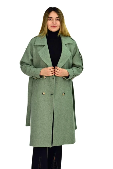 Kadın Apoletli Kaşe Kaban K3122 BGL-ST03283 - 7