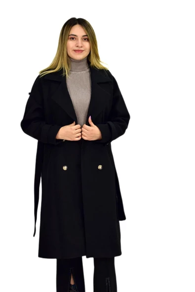 Kadın Apoletli Kaşe Kaban K3122 BGL-ST03283 - 3