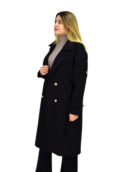 Kadın Apoletli Kaşe Kaban K3122 BGL-ST03283 - 8