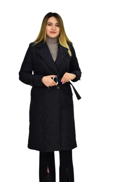 Kadın Kapitone Baklava Dikişli Kaban K3140 BGL-ST03290 - 6