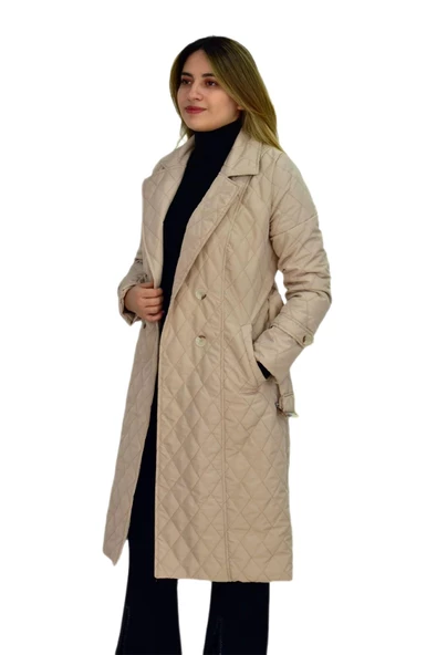 Kadın Kapitone Baklava Dikişli Kaban K3140 BGL-ST03290 - 9