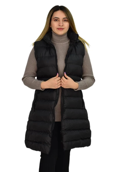 Kadın Kapüşonlu Uzun Yelek 2308 BGL-ST03275 - 4