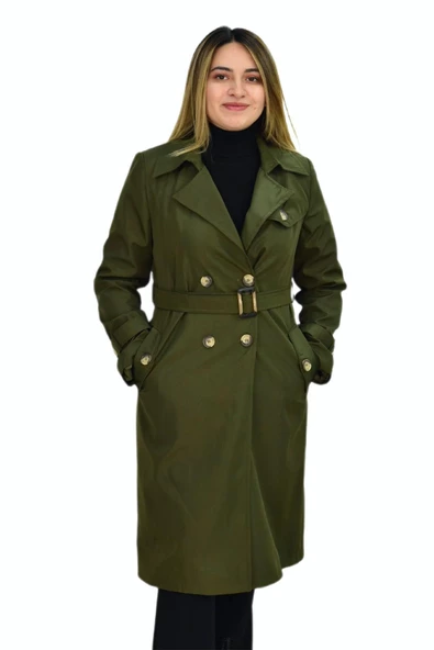 Kadın Kemerli Trençkot K3064 BGL-ST03286 - Resim 3