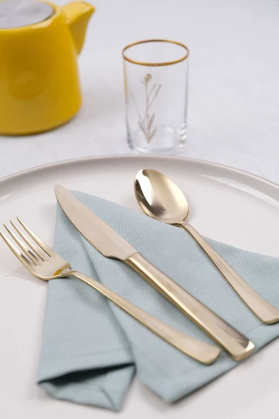 Lugga Nida Gold Tatlı Çatal Kaşık Bıçak Takımı 6 Kişilik 18 Parça - 2