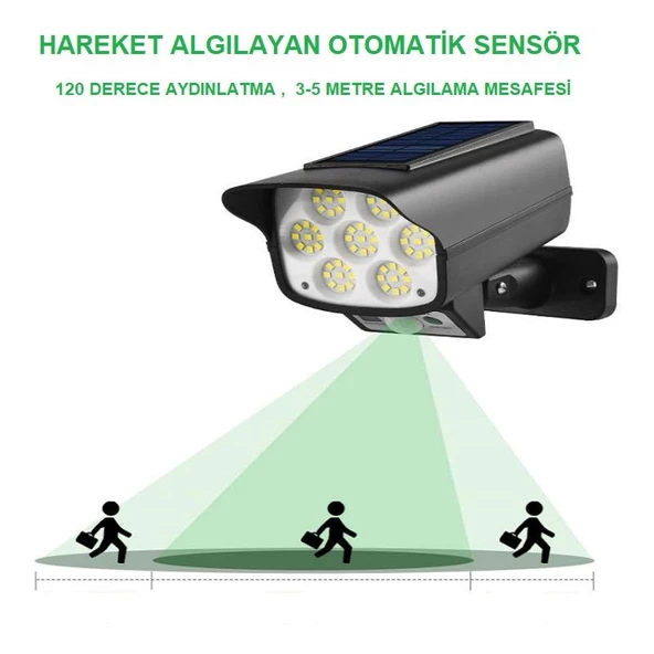 UpWay Sahte Kamera Görünümlü Güneş Enerjili 63 LED Solar Lamba Aydınlatma - 4