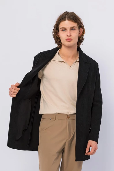 Erkek Renkli Regular Fit Kadife Laminasyonlu İçi Polarlı Sıcak Tutan Kışlık Klasik Kaban - 9