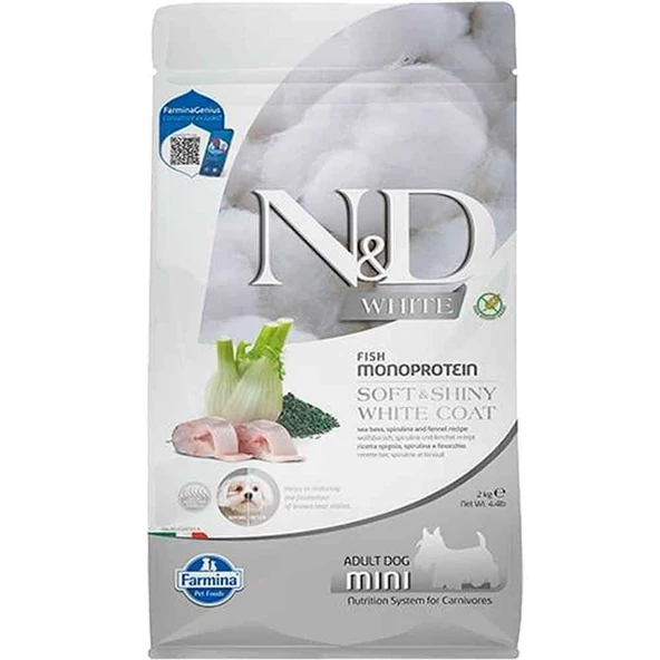 ND White Levrek Rezene ve Spirulina Küçük Irk Beyaz Köpek Maması 2 Kg