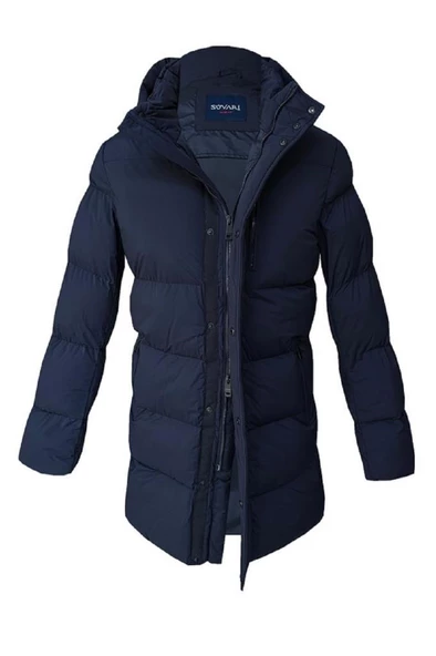 Hipatu Süvari Slim Fit Kapşonlu Lacivert Uzun Dolum Mont - 2