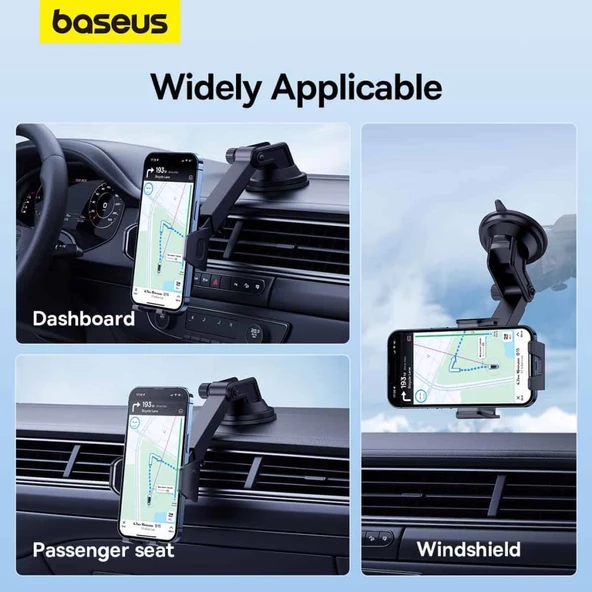 Baseus Süper Vantuzlu Kelepçeli Düşmez Titremez Torpido Üstü Telefon Tutucu, Uzayabilen ve Cama Yapışabilen Tutucu - 2