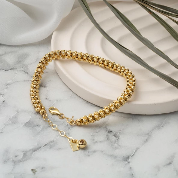 14 Ayar Sarı Altın Örgü Dorika Bileklik - Resim 5