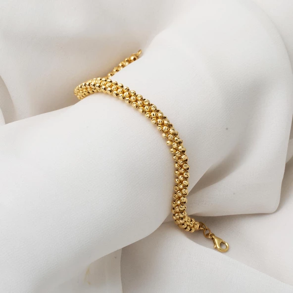 14 Ayar Sarı Altın Örgü Dorika Bileklik - Resim 3