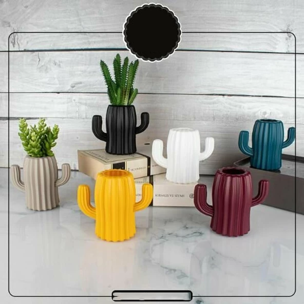 Kaktüs Saksı Kaktüs Şekilli Kalemlik Dekor Çiçeklik Saksı Plastik Kaktüs Biblo BPA İçermez 11 CM - 9