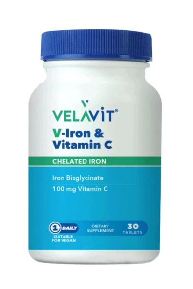 Velavit V-Iron & Vitamin C İçeren Takviye Edici Gıda 30 Tablet