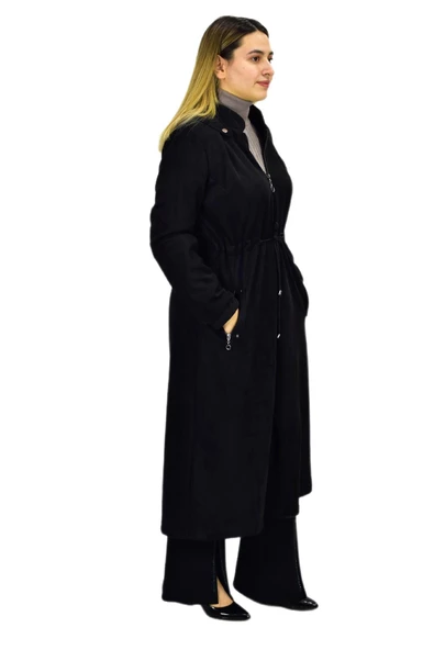 Kadın Kışlık Cepli Fermuarlı Kapüşonlu Süet Kap Tunik BGL-ST03306 - 5