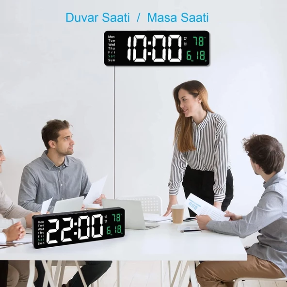 UpWay Kumandalı Büyük  HD LED Ekranlı Dijital Masa Duvar Saati Aynalı Elektronik Saat Sıcaklık Tarih - 4