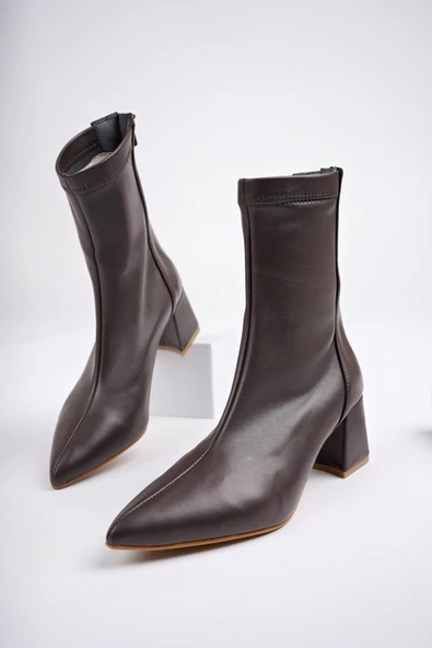 Muggo DARJA Garantili Sivri Burun Arkadan Fermuarlı Kadın Topuklu Bot - Resim 7