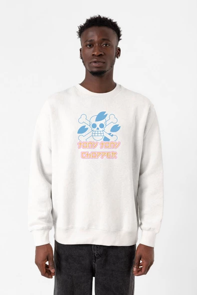 One Piece Anime Tony Tony Chopper Jolly Roger Beyaz Erkek 2ip Sweatshirt