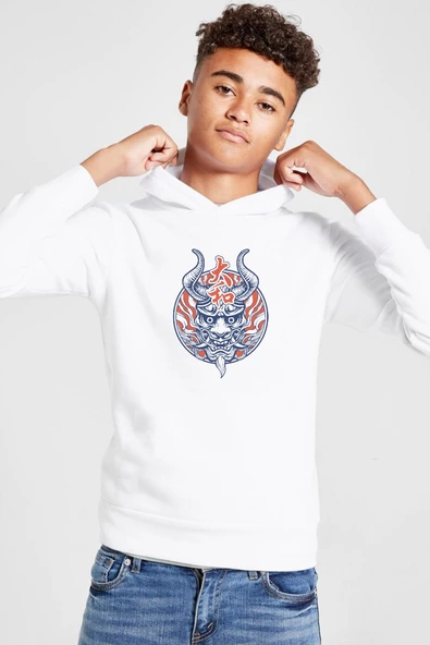 One Piece Anime Yamato Mask Beyaz Çocuk 3ip Kapşonlu  Sweatshirt