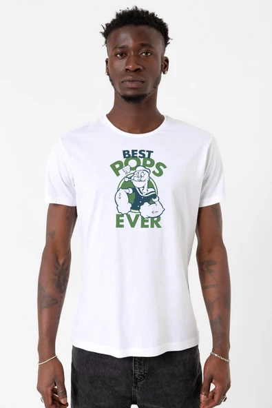 Popeye Best Pops Ever Beyaz Erkek Bisikletyaka Tshirt