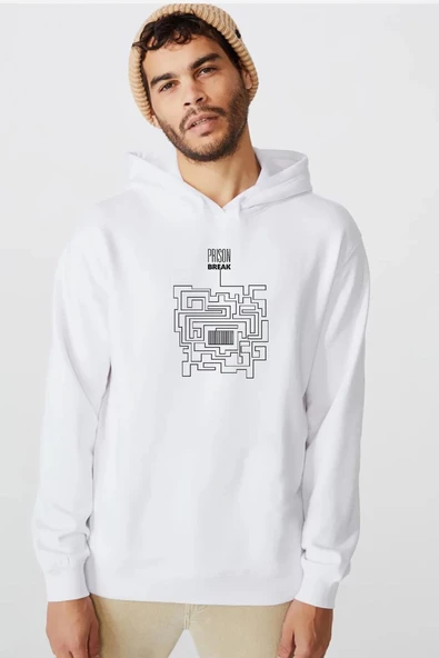 Prison Break Labyrinth Beyaz Erkek 3ip Kapşonlu  Sweatshirt
