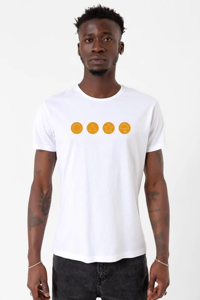 Squid Game Dalgona Candy Beyaz Erkek Bisikletyaka Tshirt