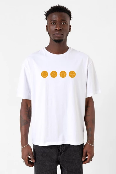 Squid Game Dalgona Candy Beyaz Erkek Oversize Tshirt