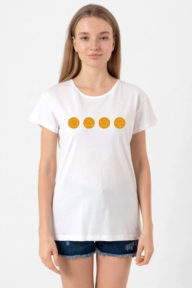 Squid Game Dalgona Candy Beyaz Kadın Bisikletyaka Tshirt