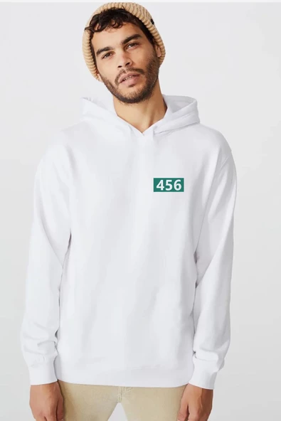 Squid Game Player 456 Beyaz Erkek 3ip Kapşonlu Sweatshirt