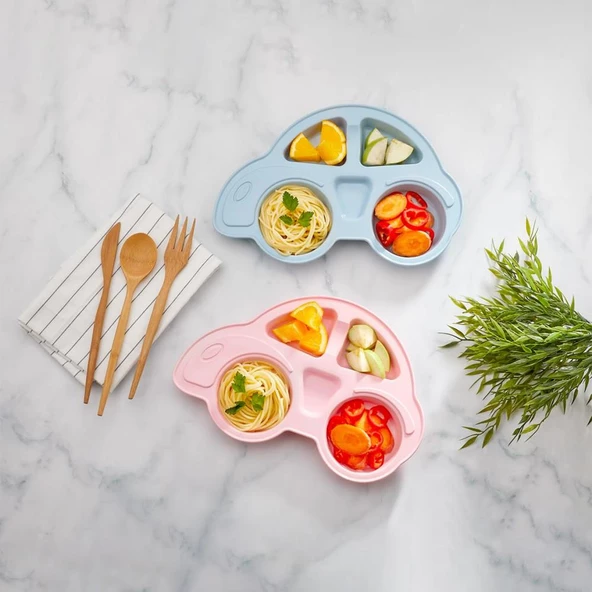 Hometarz Plastik Mama Tabağı 4 Bölmeli Pratik Bebek Yemek Tabağı Çocuk Kahvaltı Tabağı BPA İçermez - 5