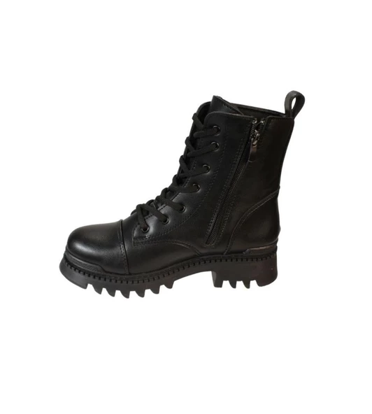 YAZKIŞ Kadın Siyah Ten Cilt Fermuar Bağcıklı 16cm Bilek Uzunlupu Termo Kalın Taban Postal Bot - Resim 6