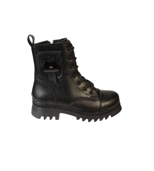 YAZKIŞ Kadın Siyah Ten Cilt Fermuar Bağcıklı 16cm Bilek Uzunlupu Termo Kalın Taban Postal Bot - Resim 4