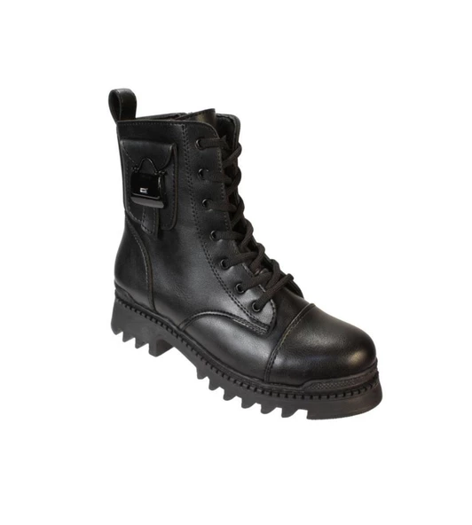 YAZKIŞ Kadın Siyah Ten Cilt Fermuar Bağcıklı 16cm Bilek Uzunlupu Termo Kalın Taban Postal Bot - Resim 2