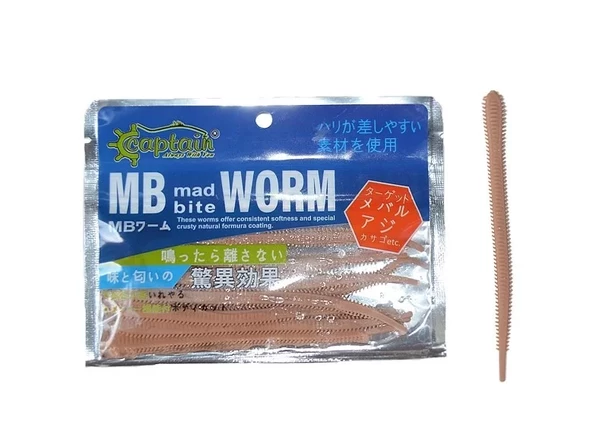 Captain 3456 Mad Bite Worm 10cm Aromalı LRF Silikonu 1.3gr 10'lu Paket Kahverengi