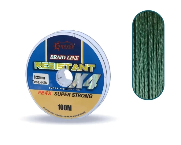 Captain Resistant PE 4 Kat İp Misina 100mt Yeşil 0.23 mm