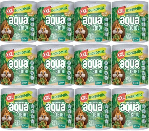 Aqua Kağıt Havlu 3 Katlı Jumbo Paket XXL Bambu (12 Li Set) 600 Metre (12PK*50MT)