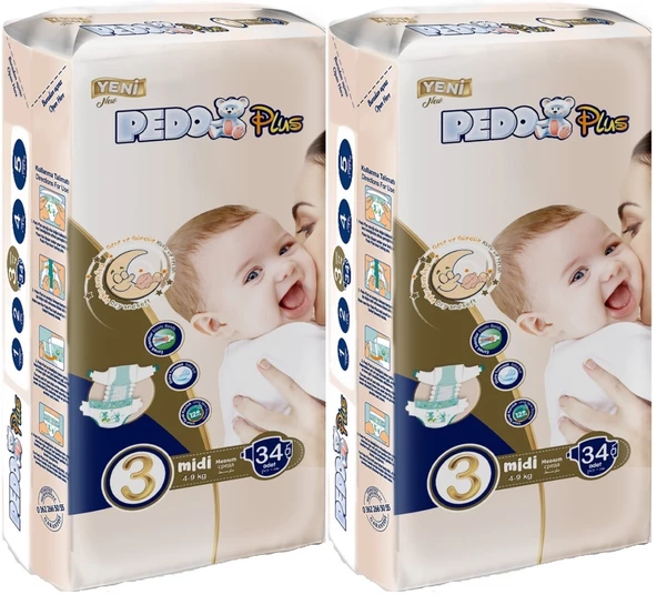 Pedo Plus Bebek Bezi Beden:3 (4-9KG) Midi 68 Adet Jumbo Ekonomik Pk