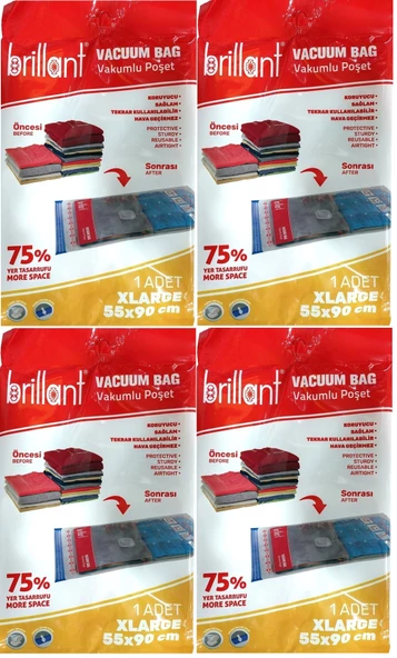 Brillant Vakumlu Poşet/Hurç 55*90CM XLarge (İç Adet 1) (4 Lü Set)